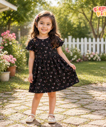 Black Floral Dress for Girls | Stylish & Comfortable Frock (1–8 Years)