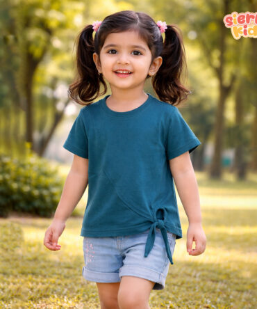 Sierra Kids Bow Tee | Cute & Comfy Teal T-Shirt (Ages 4–10)