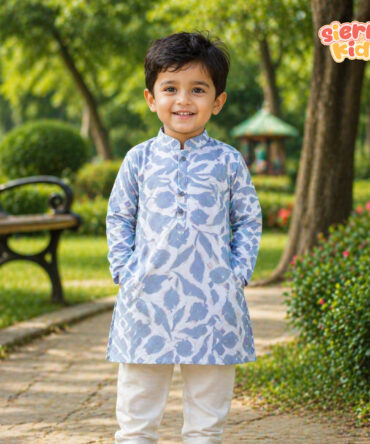 White Floral Punjabi | Comfortable & Festive Wear (Ages 1–10) with Pant
