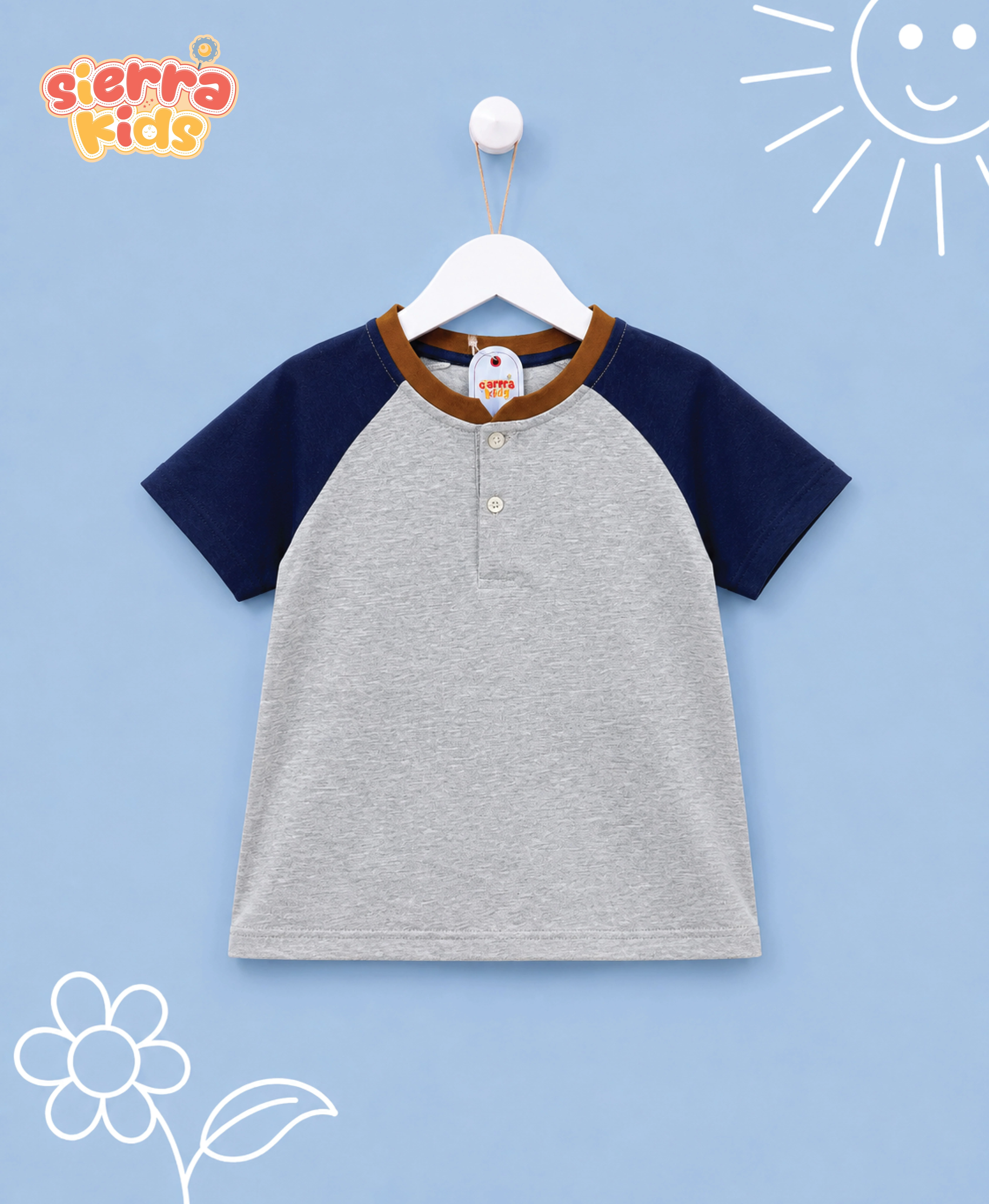 Sierra Kids Blue & Grey Raglan T-Shirt | Comfy & Casual (Ages 1–10)