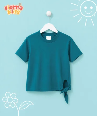 Sierra Kids Bow Tee | Cute & Comfy Teal T-Shirt (Ages 4–10)