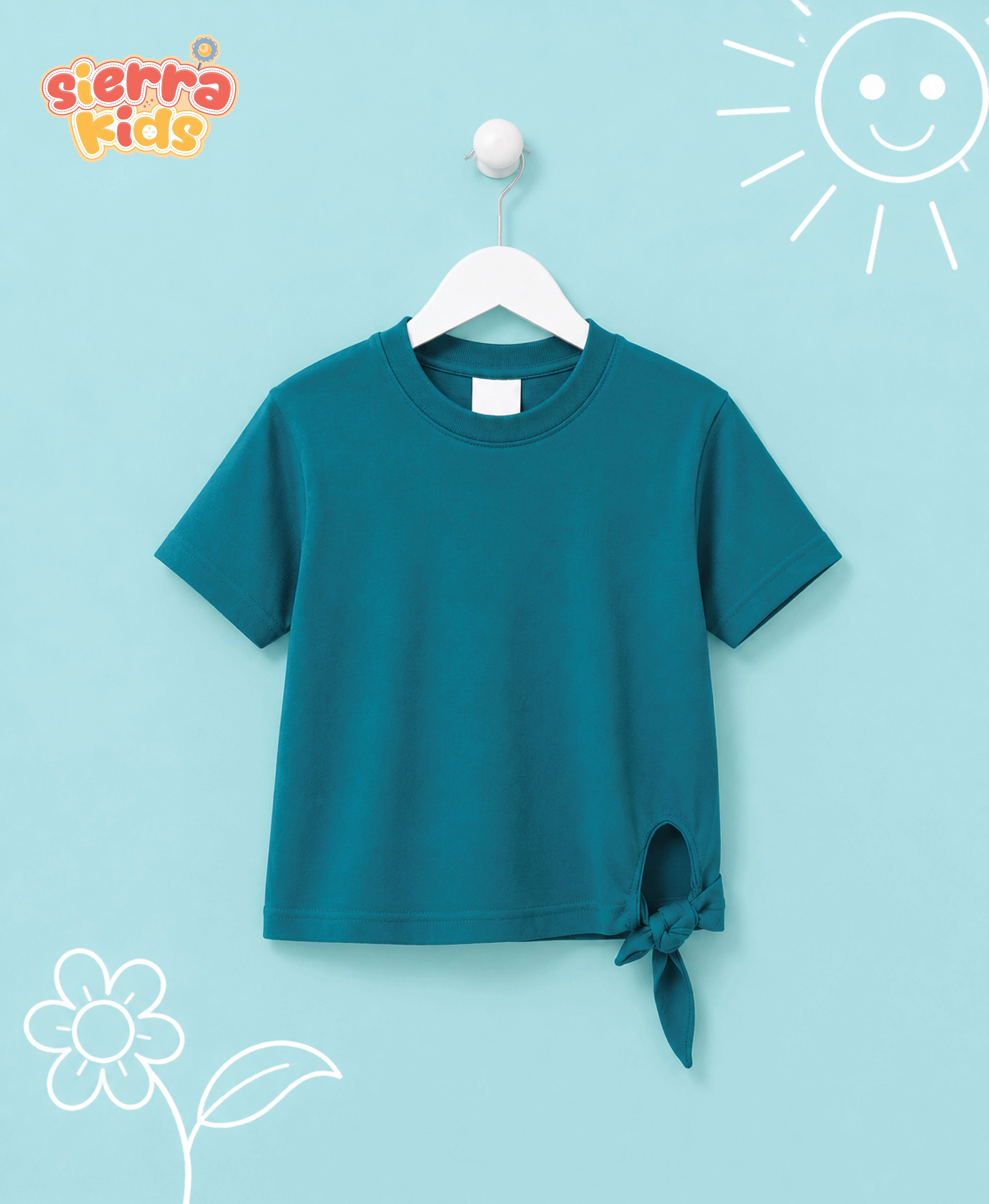 Sierra Kids Bow Tee | Cute & Comfy Teal T-Shirt (Ages 4–10)