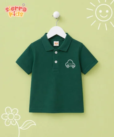 Sierra Kids Green Car Embroidered T-Shirt | Comfy & Playful (Ages 4–10)