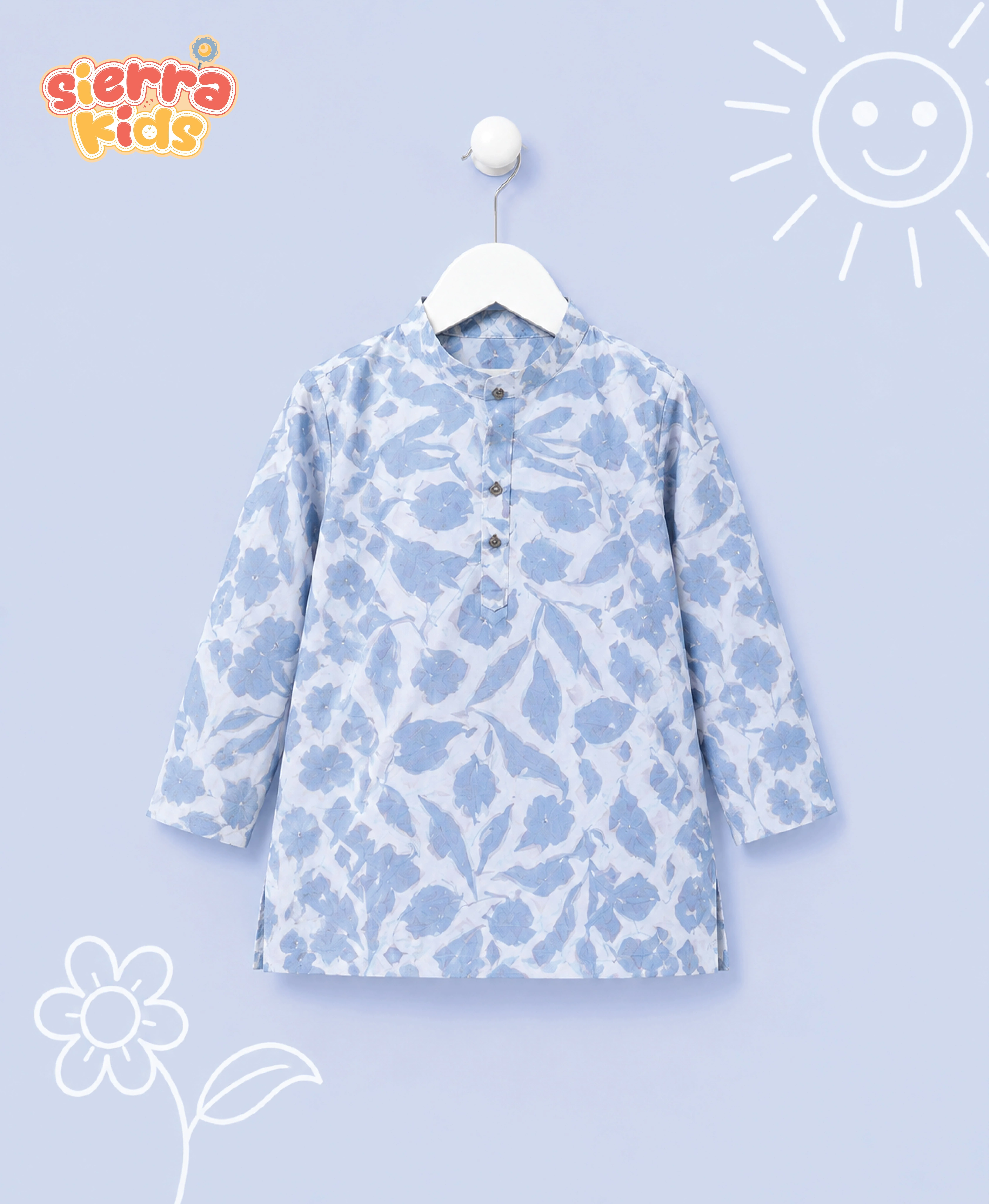 White Floral Punjabi | Comfortable & Festive Wear (Ages 1–10) with Pant