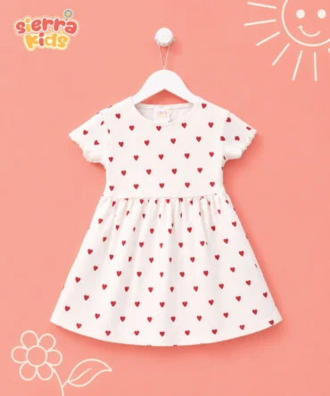Adorable White Heart-Print Frock for Girls (Ages 1–8)