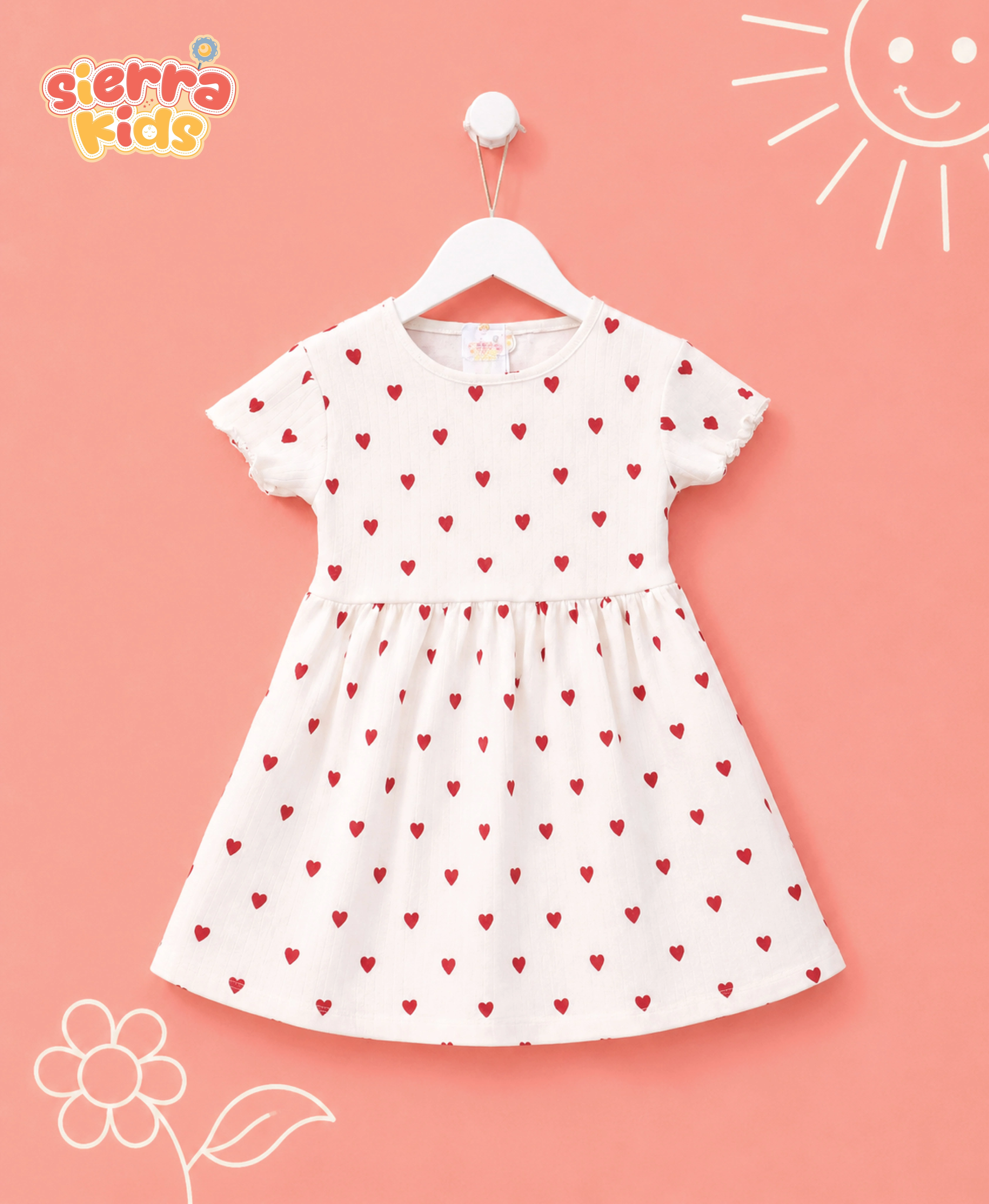 Adorable White Heart-Print Frock for Girls (Ages 1–8)