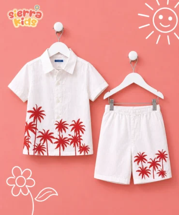 Sierra Kids White & Red Coord Set | 100% Cotton, Comfortable & Stylish (Ages 4–10)