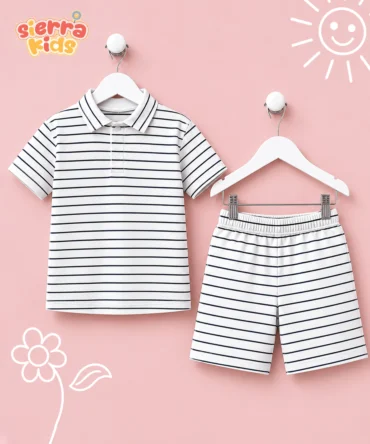 Striped Polo & Shorts Set