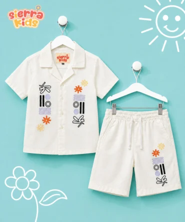 White Printed Coord Set | Boys