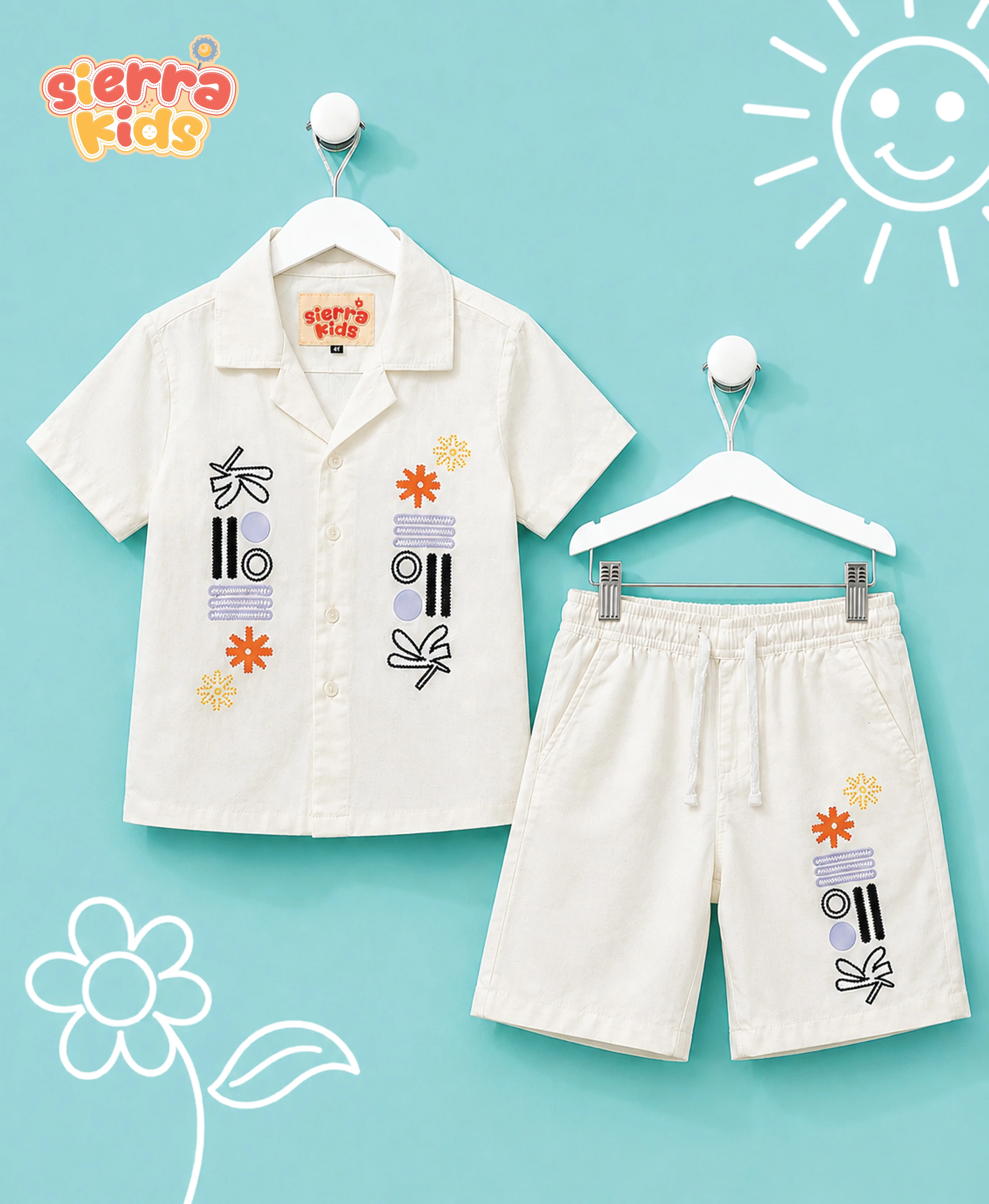 White Printed Coord Set | Boys