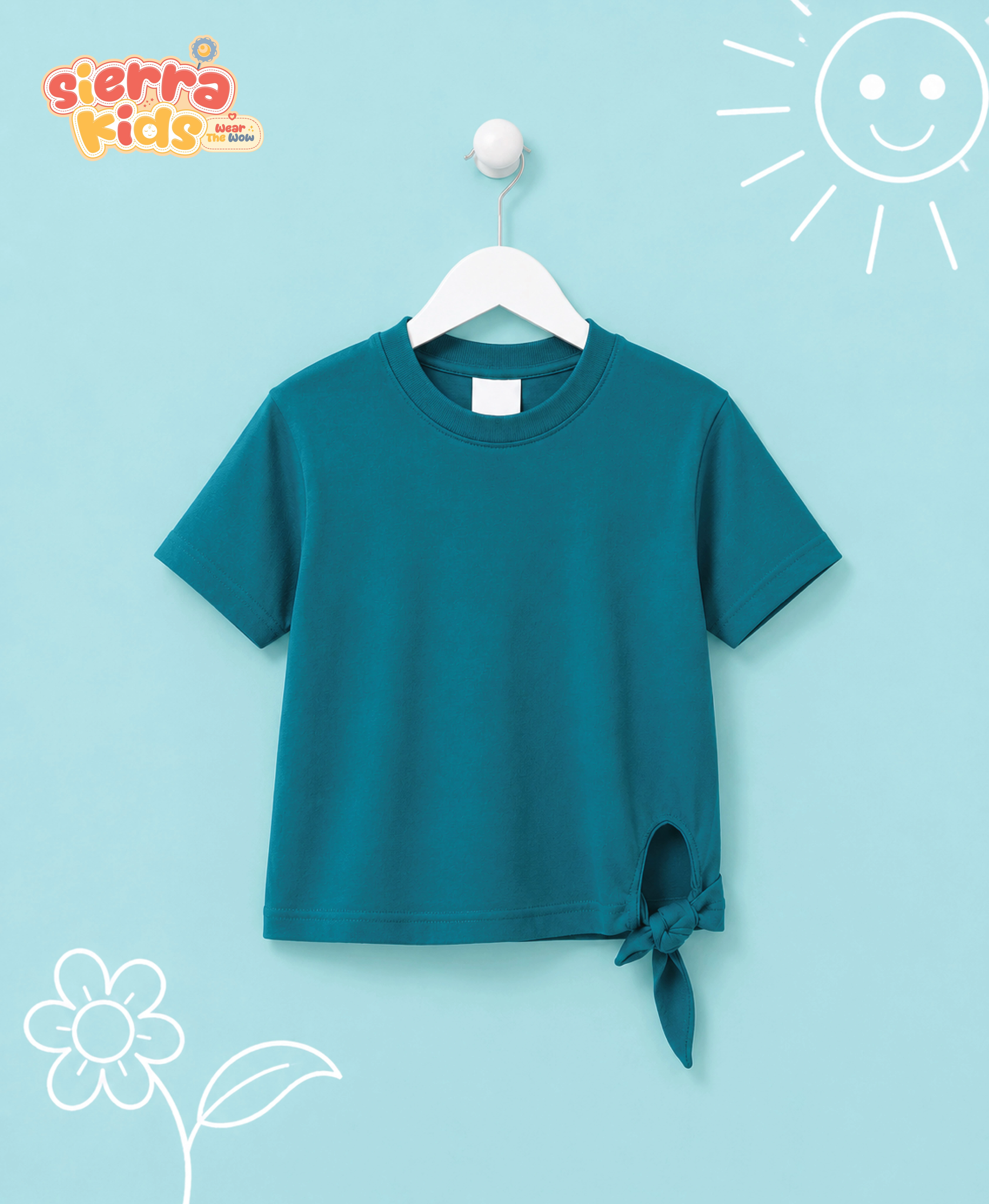 Sierra Kids Bow Tee | Cute & Comfy Teal T-Shirt (Ages 4–10)
