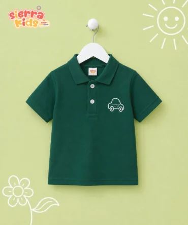 Sierra Kids Green Car Embroidered T-Shirt | Comfy & Playful (Ages 4–10)