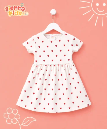 Adorable White Heart-Print Frock for Girls (Ages 1–8)