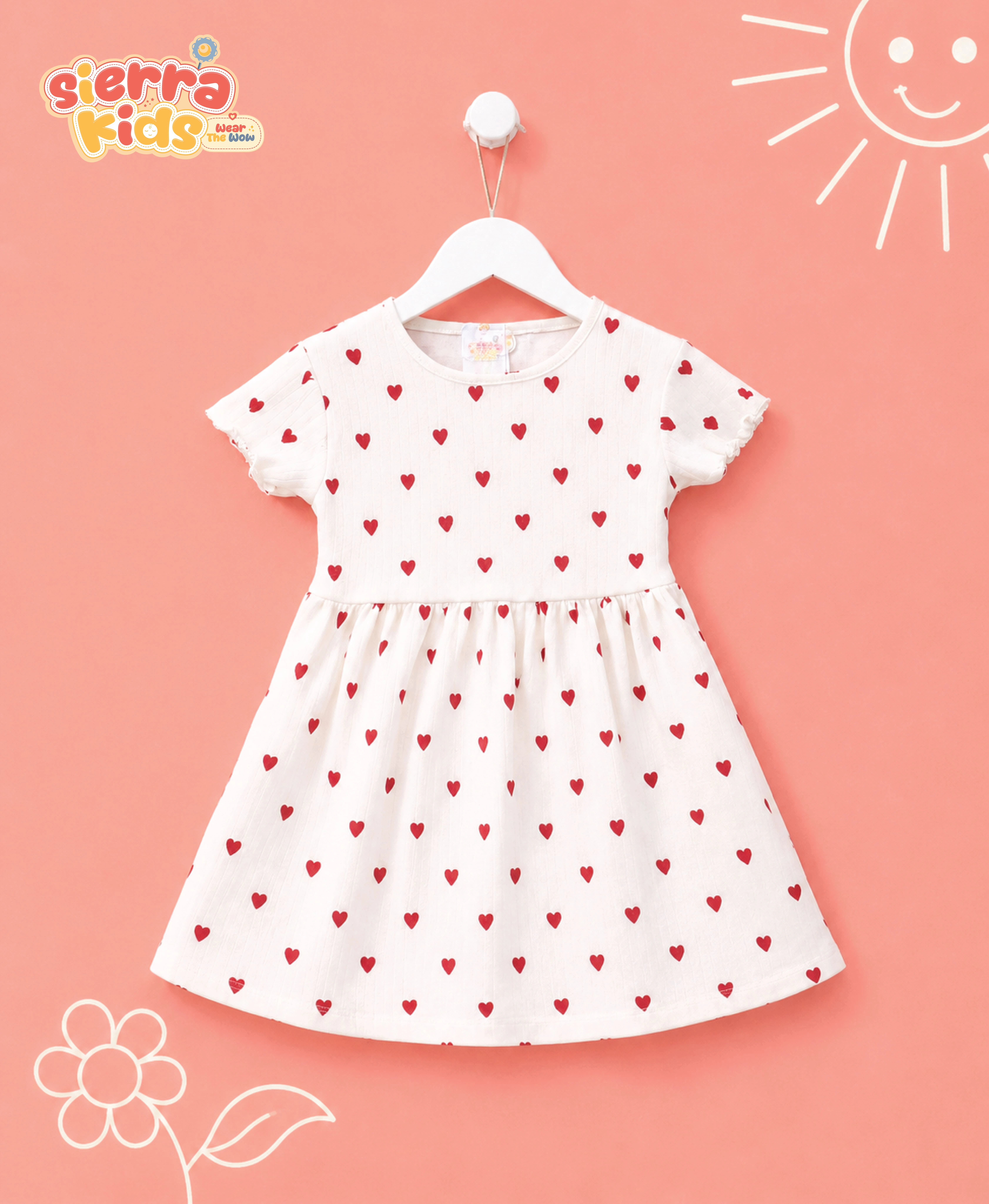Adorable White Heart-Print Frock for Girls (Ages 1–8)