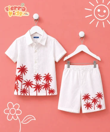 Sierra Kids White & Red Coord Set | 100% Cotton, Comfortable & Stylish (Ages 4–10)